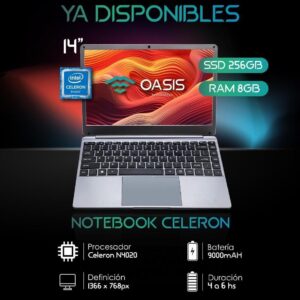 NOTEBOOK OASIS 14" 256 GB SSD 8 RAM CELERON MODELO OATKE142 RAM 1600 MHZ DDR3 (R)