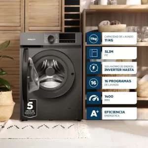LAVARROPAS INVERTER PHILCO CARGA FRONTAL 11 KG 1400 RPM GRIS (R)
