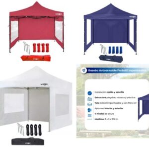 GAZEBO AUTOARMABLE 3X3 CON PAREDES IMPERMEABLE (R)