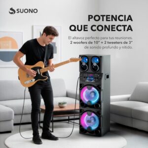 PARLANTE SUONO 2X10" 1450W-C/LUZ-BLUETOOTH-CONTROL (R)