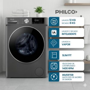 LAVASECARROPAS PHILCO PHLS 128-2G5N 12/8KG (R)