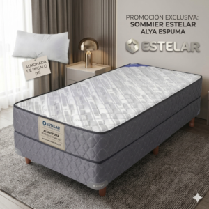 SOMMIER ESTELAR ESPUMA 100X18CM - 1 1/2 PLAZA + ALMOHADAS (R)
