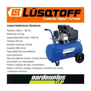 COMPRESOR DE AIRE 50 LTS 2.5 HP GARDEN PLUS LUSQTOFF GP2550B (R)