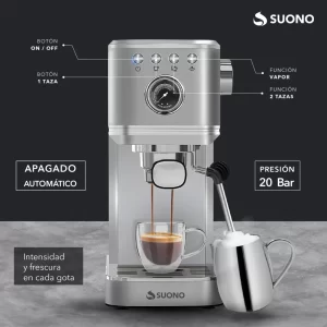 CAFETERA ESPRESSO SUONO 20 BAR C/CAPSULAS ACERO HOG0203ACE (R)