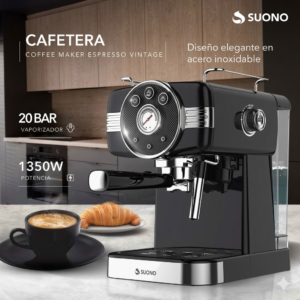 CAFETERA ESPRESSO VINTAGE SUONO 20 BAR CON ESPUMADOR HOG0156NEG (R)